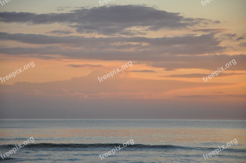 Sunset Sea Clouds Sky Wave