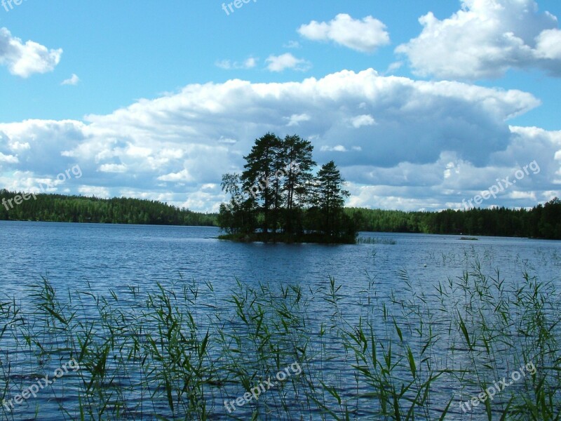 Lake Island Small Trees Finnish