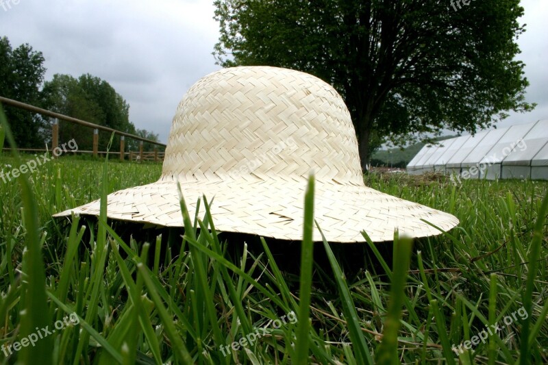 Hat Straw Perspective Grass Green