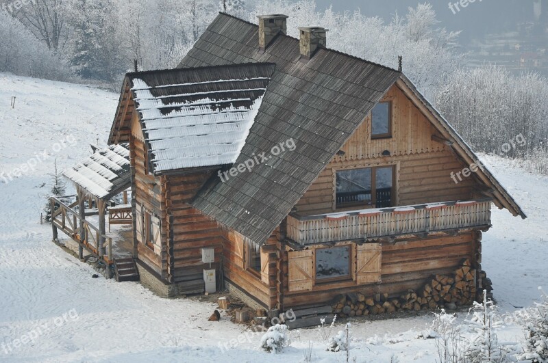 Cottage Highlander's Cabin Winter Snow Mountains