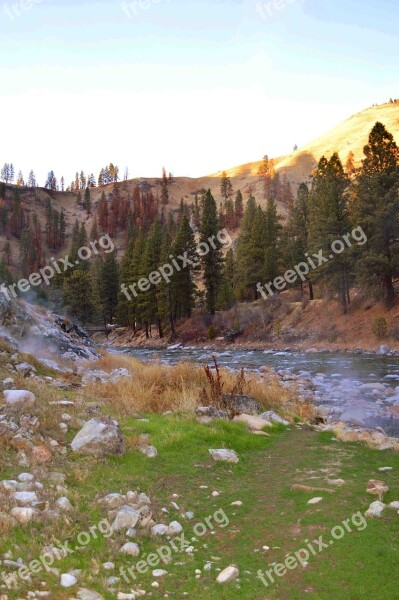 Landscape Hot Springs Mountains Scenery Water