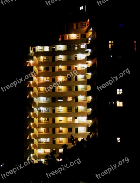 Building High Rise Floors Windows Lights On