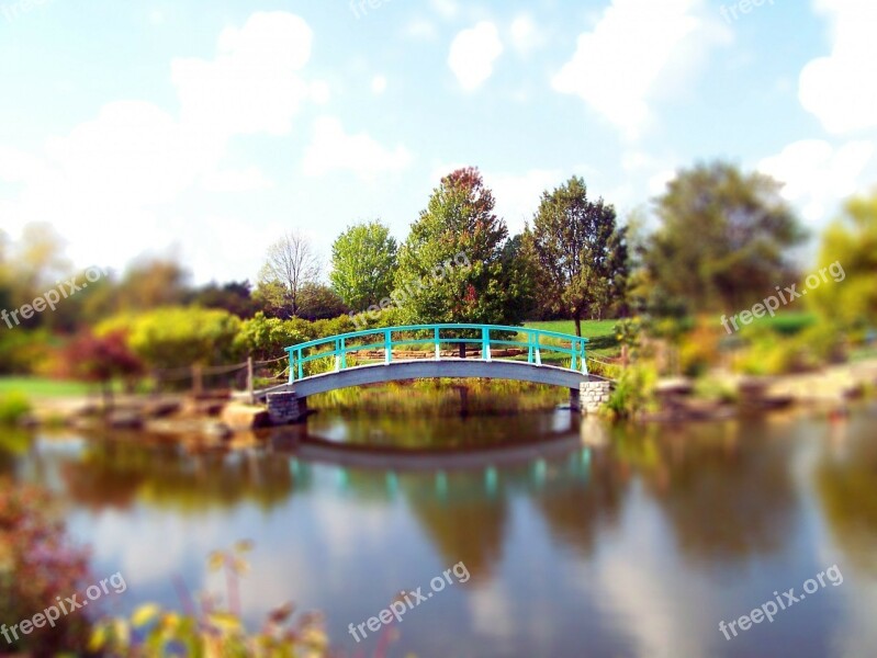 Fall Autumn Leaves Pond Bridge