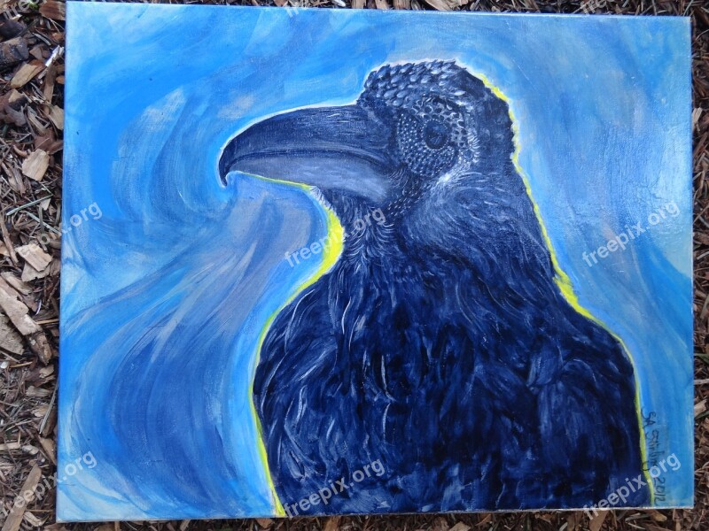 Raven Crow Bird Feathers Painting