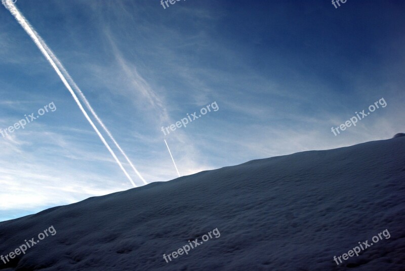 Wintry Snow Contrail Sky Jet Trails