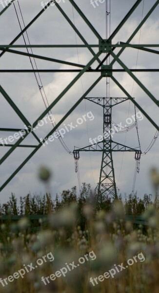 Sun Transmission Towers Wires Lines Tall