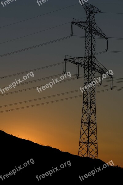 Sunset Electric Pylon Wires Lines Silhouette