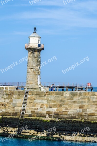 Lighthouse Sky Red Blue Sea