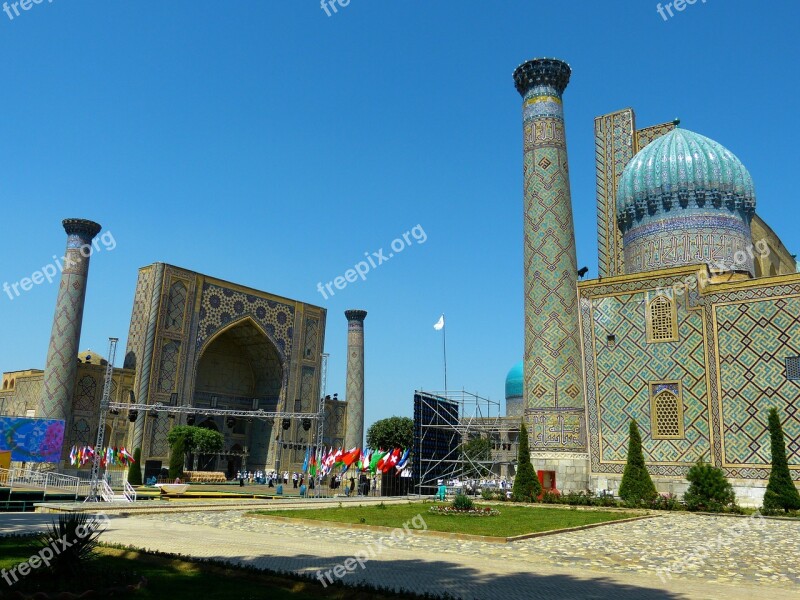 Samarkand Registan Square Uzbekistan Sher Dor Madrassah Ulugbek Medrese