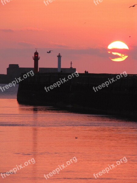 Landscape Sea Lighthouse Wave Sunset