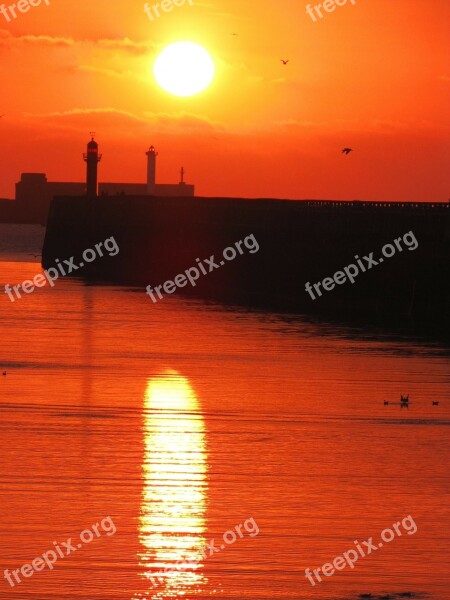 Landscape Sea Lighthouse Wave Sunset