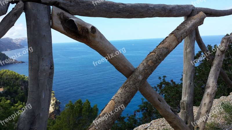 View To The Sea Fence Wood Old Gnarled