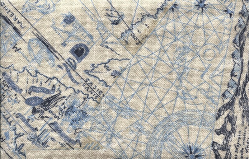 Map Nautical Vintage Fabric Blue