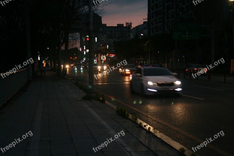 Night View Road Driveway Daegu Free Photos