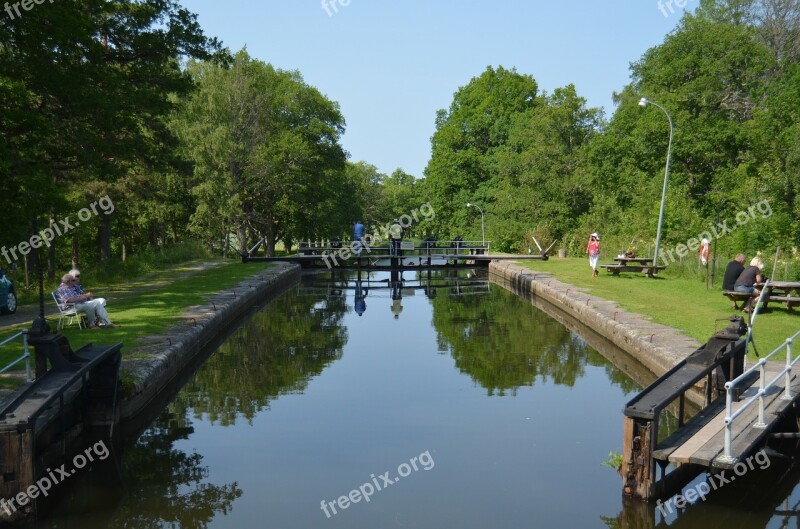 Hjälmare Kanal Sluice Västmanland Sweden Summer