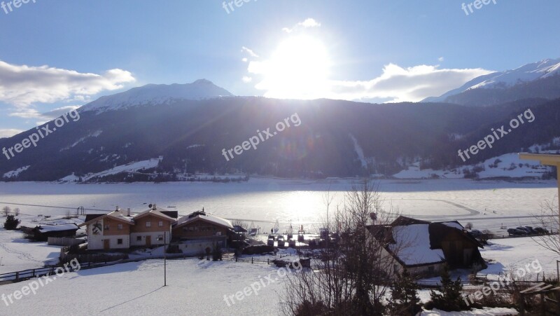 Reschensee Winter Italy Night Free Photos