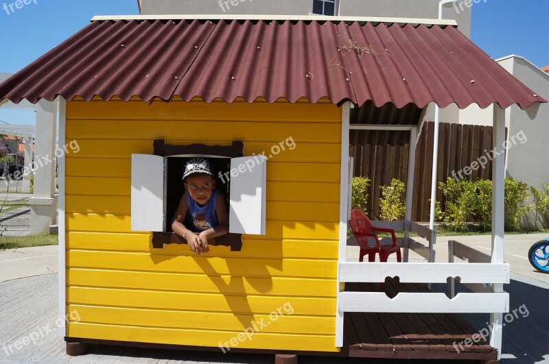 Yellow House Brown Roof White Window Little Child Free Photos