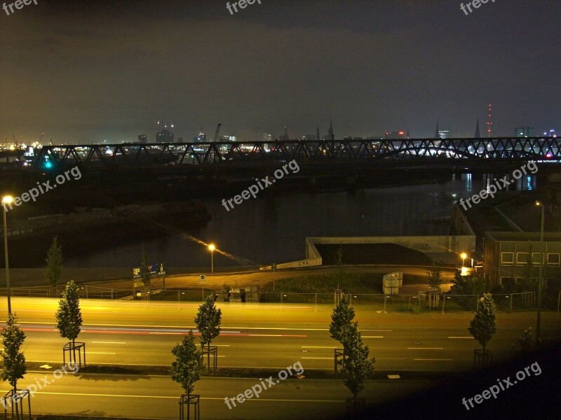 Hamburg Germany Elbe Bridge Night Free Photos