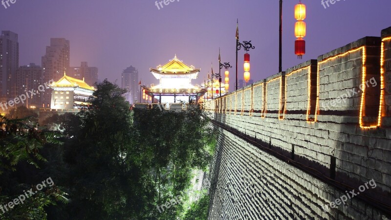 Wall China Night Lights Pagoda