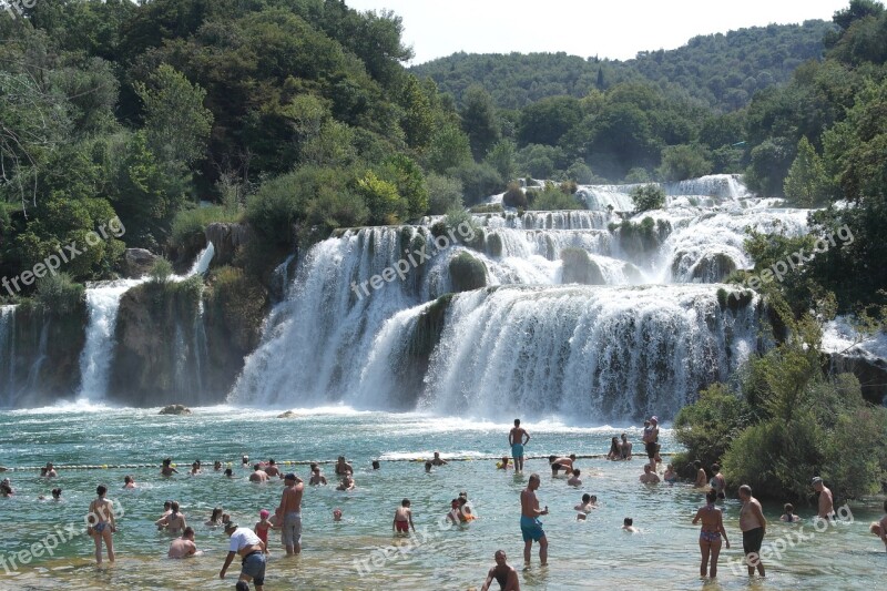 Waterfall Krka Visitors Trip Landscape