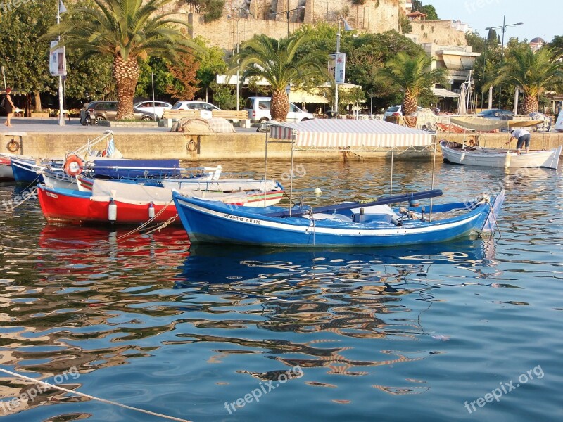 Greece Boats Blue Fishing Boats Mediterranean