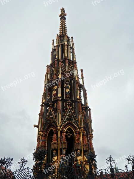 Beautiful Fountain Fountain Nuremberg Golden Gilded