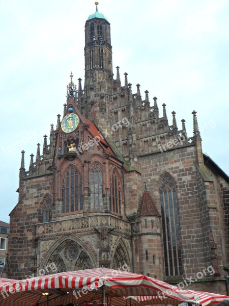 Frauenkirche Market Market Umbrellas Church Nuremberg