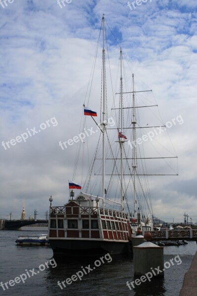 Ship Sailing Masts Flags Russian