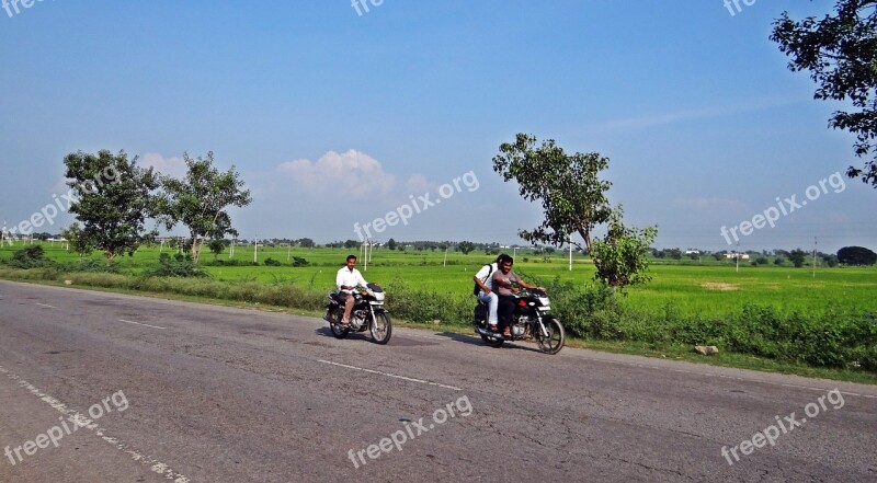 Highway Paddy Field Bike Rider Gangavati Karnataka