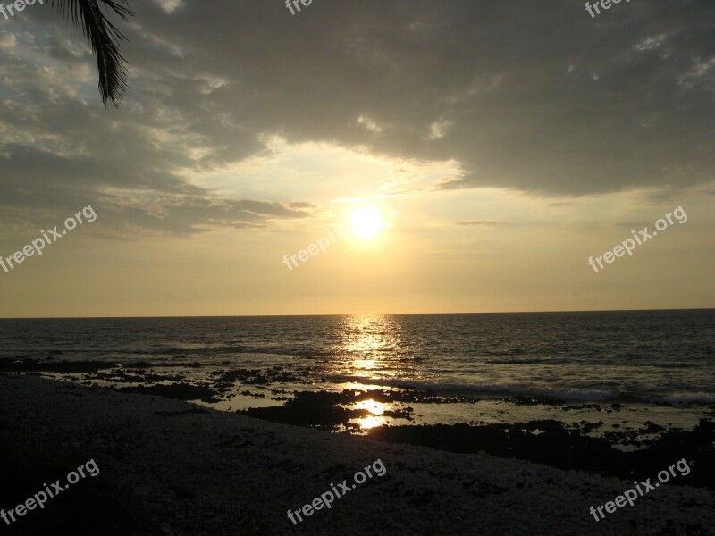 Sunset Beach Water Sky Clouds