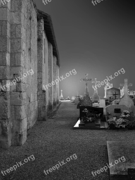 Cemetery Falls Cross Black And White Photo Church