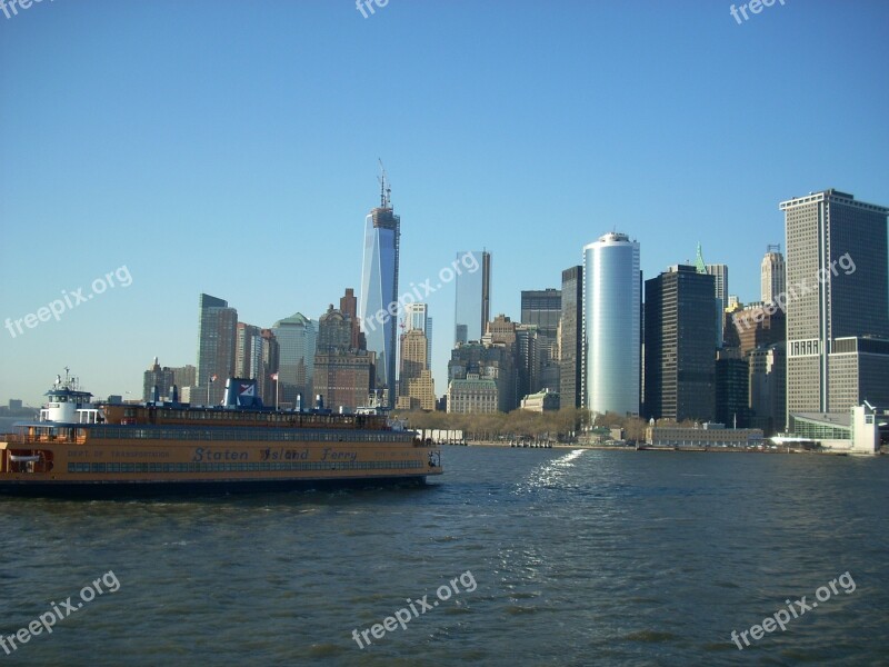 New York City Skyline Staten Island Ferry City Water