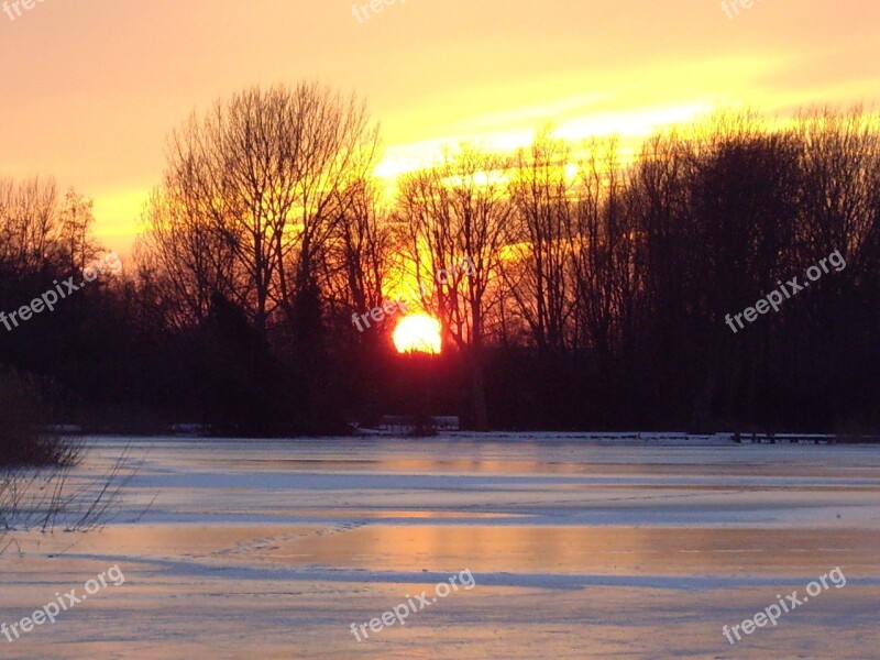 Sunset Landscape Natural Ice Pastime Nature Netherlands