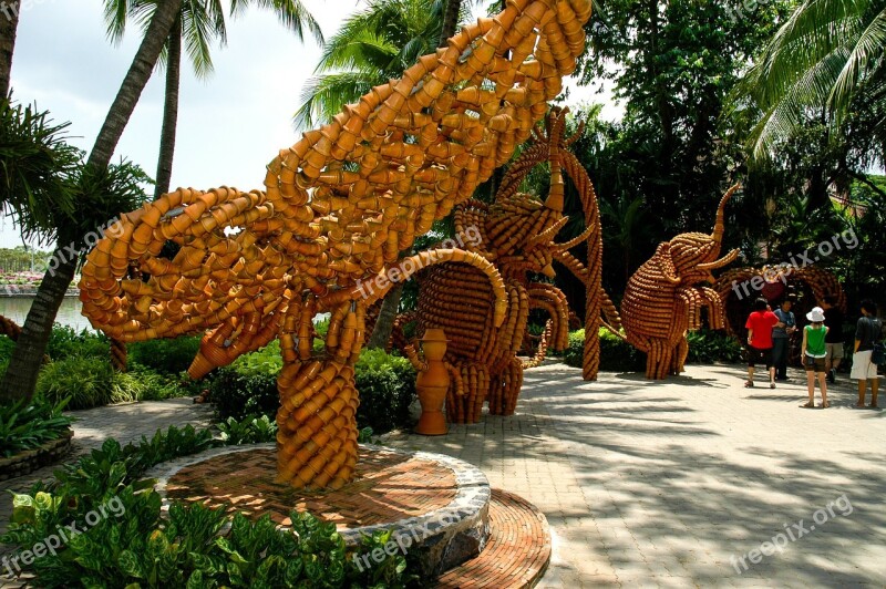 Art Flower Pots Park Thailand Free Photos