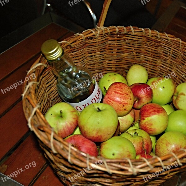 Apples Basket Plum Brandy Wicker Spirit