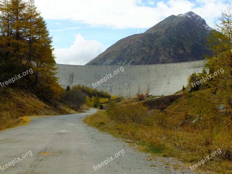 Dam Les Toules Great St Bernard Alpine Autumn Landscape