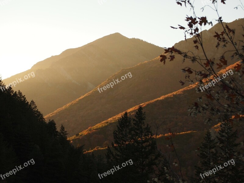 Sunset Landscapes Sky Mountains Nature