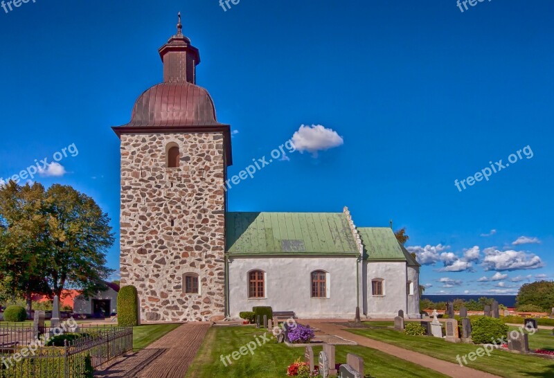 Sweden Church Cemetery Flowers Architecture