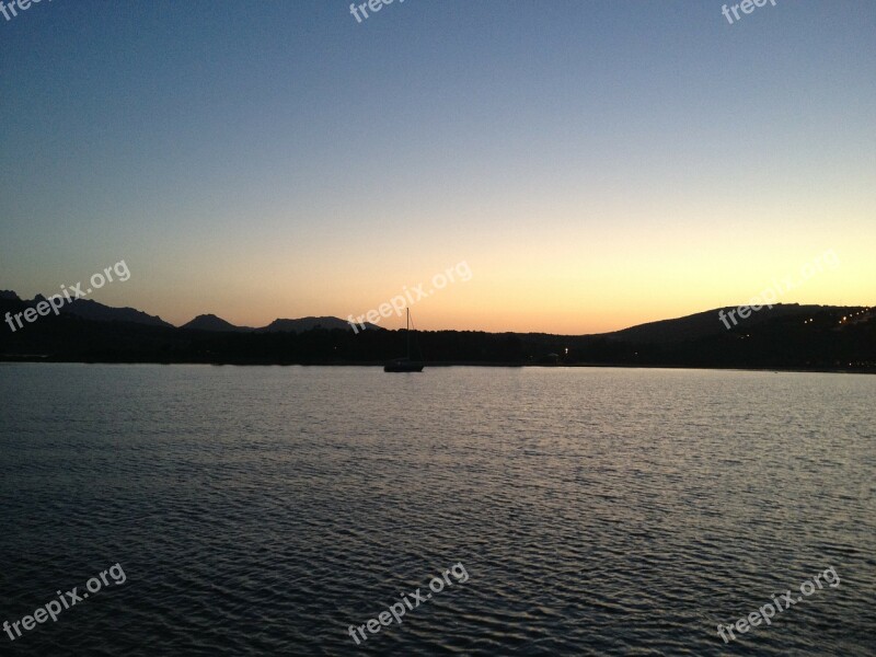 Sunset Sea Night Water Ship