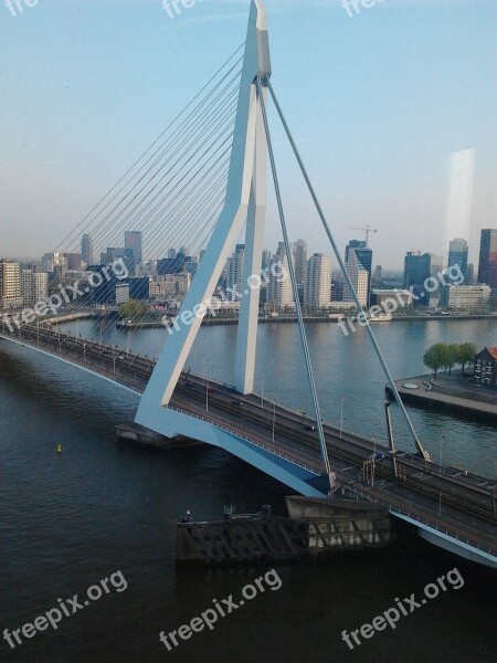 Erasmus Bridge Cable Stayed Bridge Most Beautiful Bridge Of Rotterdam River Crossing From Center To South