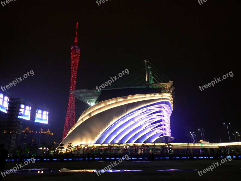 Guangzhou China Opera House Night Evening