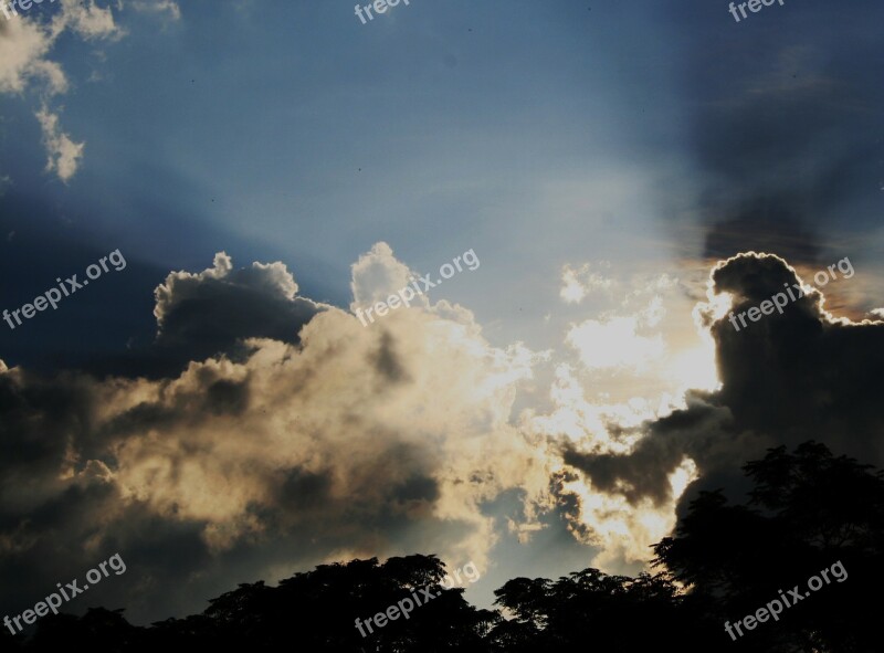 Clouds White Irregular Sun Piercing