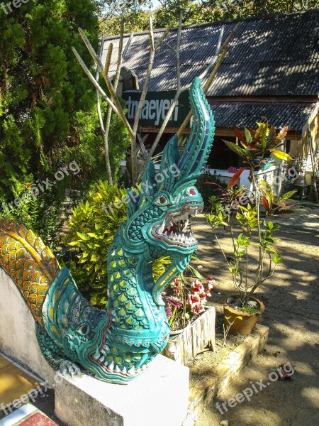 Stone Figure Sculpture Dragon Temple Thailand