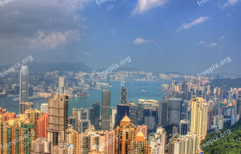 Hong Kong Cityscape Buildings Skyscrapers Water