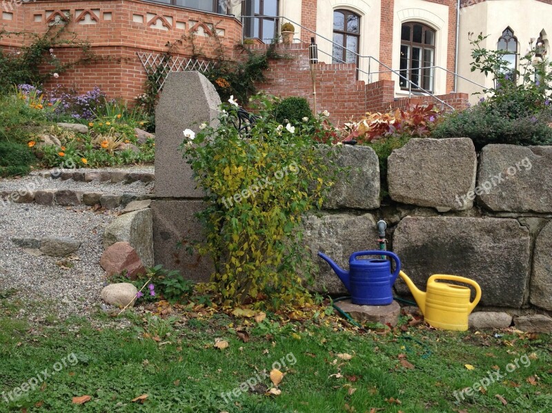 Watering Can Garden Stone Wall Schlossgarten Free Photos