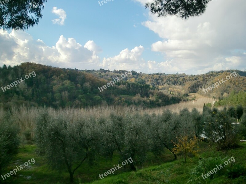 Tuscany Italy Landscape Sky Idyll