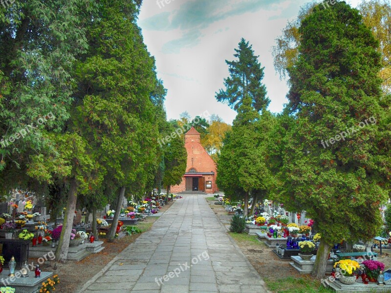 Gdańsk Poland Cemetery Graves Flowers