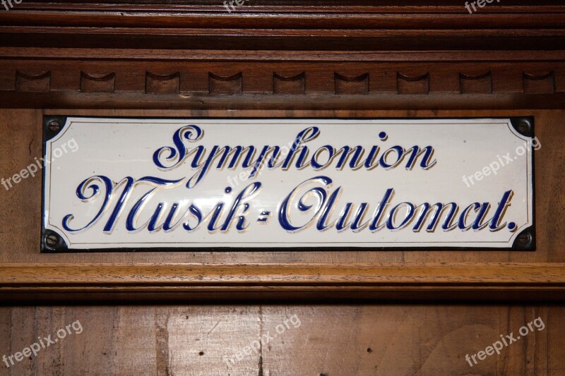 Mechanical Musical Instruments Symphoniun Enamel Sign Lettering Art Nouveau Font