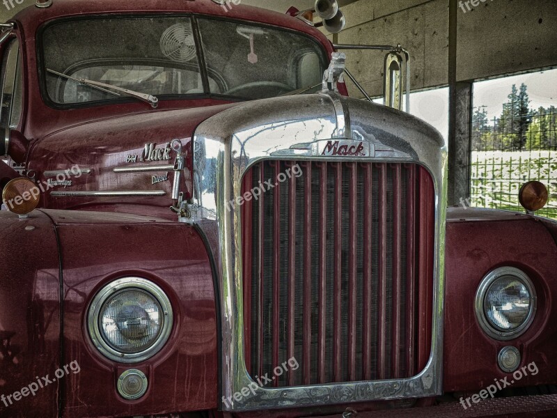 Old Logging Truck Red Transportation Vehicle