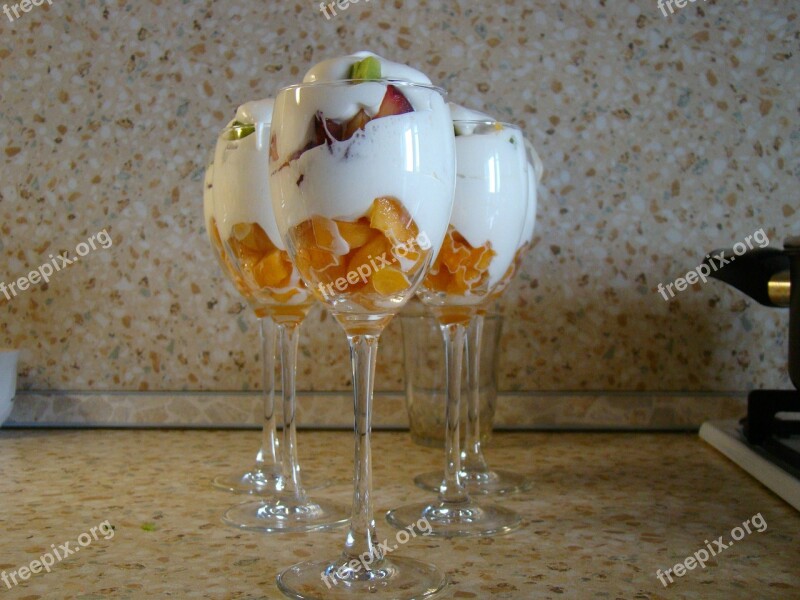 Dessert Cream Syrup Wine Glasses Free Photos